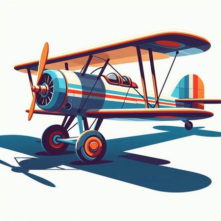 Vector illustration of a retro biplane isolated on a white background.