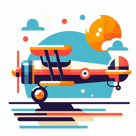 Airplane in the sky. Vector illustration in flat design style.