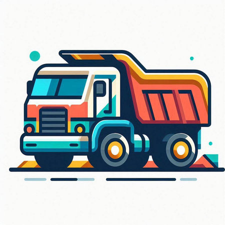 Dump truck colorful icon. Vector illustration of dump truck in flat style.の写真素材
