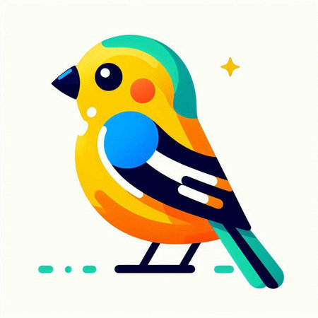 Cute little bird isolated on white background. Colorful flat vector illustration.の写真素材