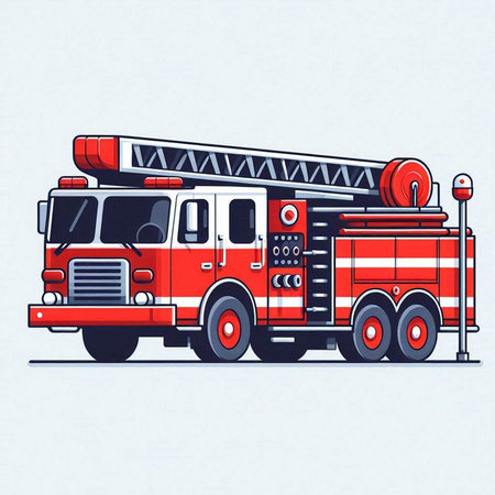 Fire engine on a white background. Vector illustration in flat style.
