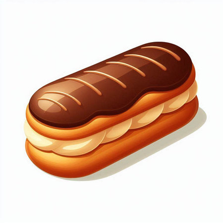 Illustration of a chocolate eclair isolated on a white background.