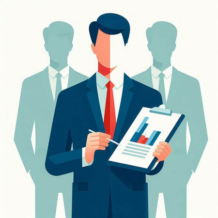 Businessman with clipboard and group of business people. Vector illustration.の写真素材