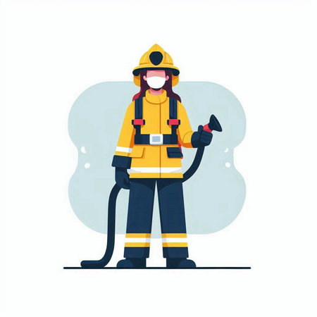 Firefighter in protective mask and uniform. Vector illustration in flat styleの写真素材