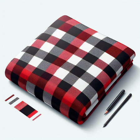 Pencil case with checkered pattern on a white background.の写真素材