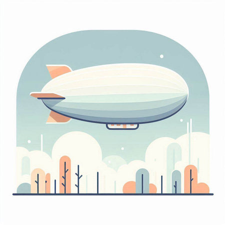 Airship in the sky, vector illustration. Flat style design.の写真素材