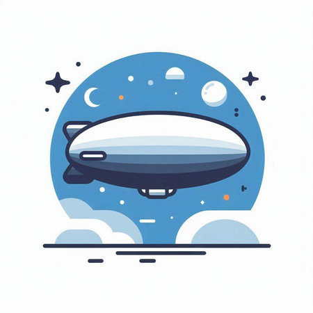 Airship in the night sky. Vector illustration in flat style.の写真素材