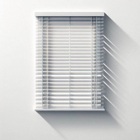 Window with blinds on a white wall. 3d rendering.の写真素材