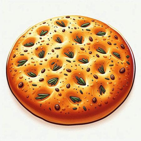 Illustration of a hot pizza on a white background with water drops