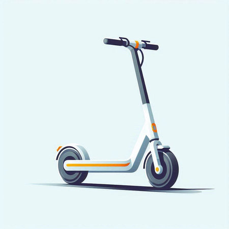 Electric scooter vector illustration, flat style, isolated on blue background.の写真素材