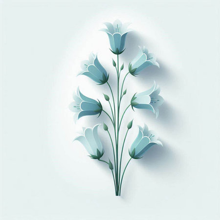 Blue bell flowers on a white background. Vector illustration. Paper cut style.の写真素材