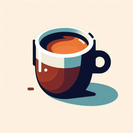 Illustration of a cup of coffee on a beige background.の写真素材