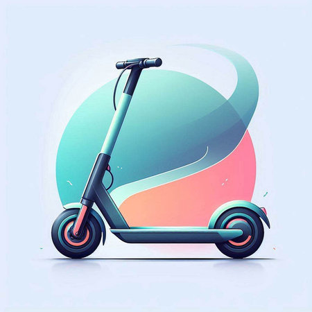 Modern electric scooter on colorful background. Vector illustration. Side view.