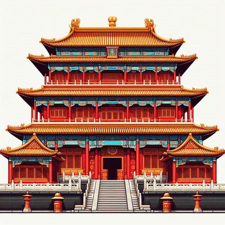 Chinese temple on white background. Architectural detail of Chinese temple.の写真素材