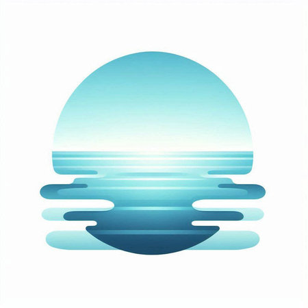 Illustration of a blue sunset on a white background with some smooth linesの写真素材