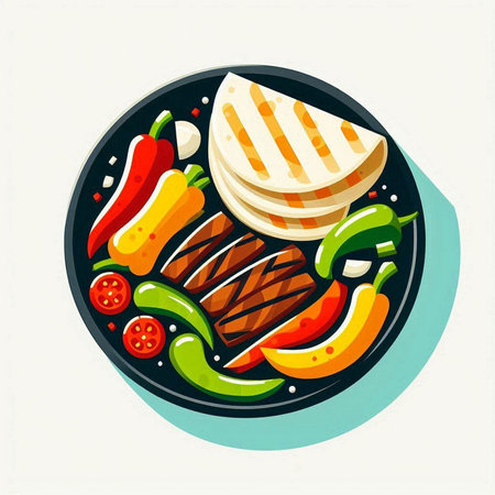 Steak with vegetables on the plate. Vector illustration in flat styleの写真素材