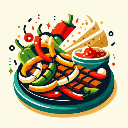 Mexican food vector illustration. Colorful flat style design for web, site, advertising, banner, poster, board and print.の写真素材