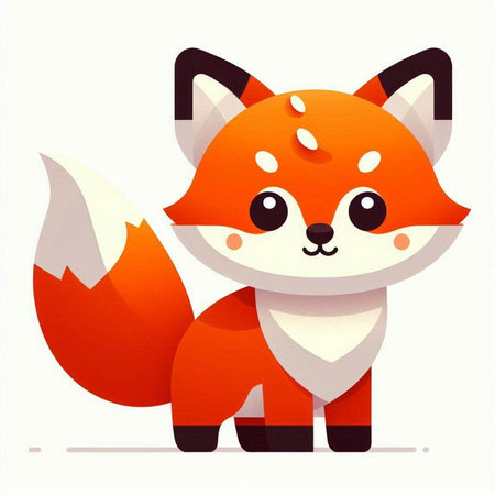 Cute cartoon fox on a white background. Vector illustration of a red fox.の写真素材