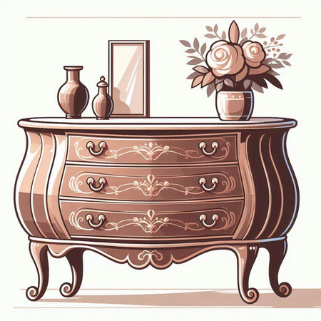 Illustration of a vintage chest of drawers. Vector illustration.
