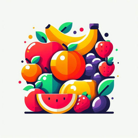 Fruit background with fruits and berries. Vector illustration in flat style