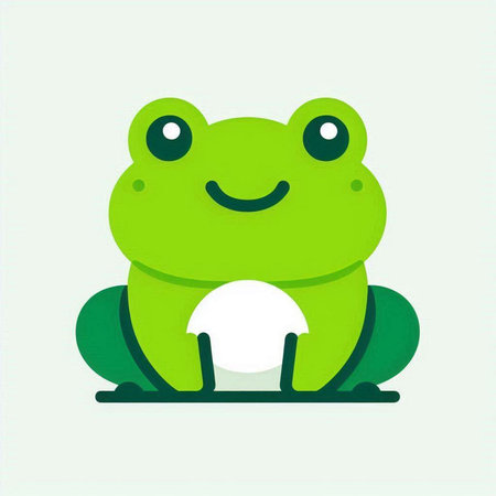 Cute green frog sitting on a white background. Vector illustration.