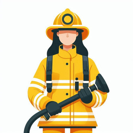 Firefighter with a hose. Vector illustration on a white background.の写真素材
