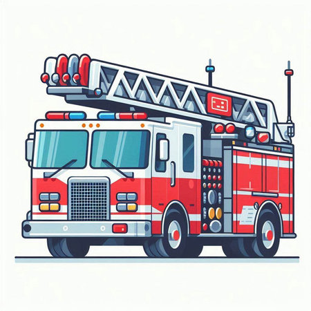 Fire engine. Flat vector illustration of a red firetruck.