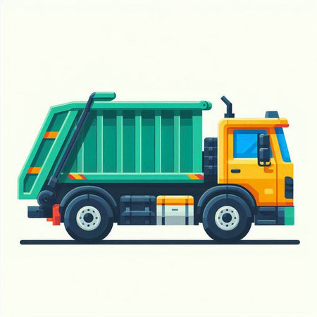Garbage truck. Vector illustration in flat cartoon style on white background.の写真素材
