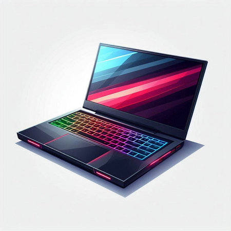 Vector illustration of a laptop with a colored screen on a white background