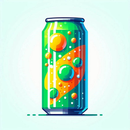 Vector illustration of a can of soda on a light blue background.の写真素材