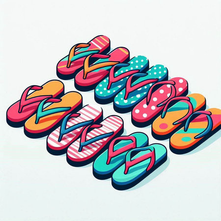 Colorful flip-flops on white background. Vector illustration.