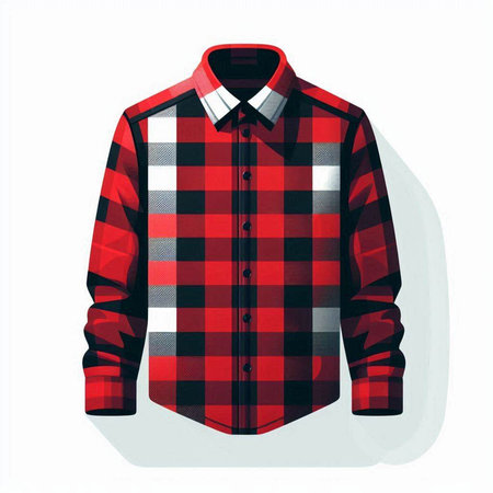 Red checkered shirt isolated on white background. Vector illustration.