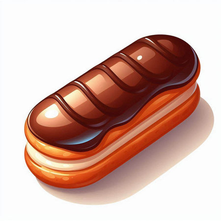 Illustration of a chocolate glazed eclair on a white background