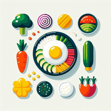 Healthy food icons set. Vector illustration in flat design style.の写真素材