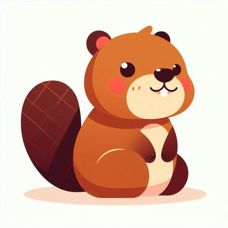 Cute beaver sitting on a white background. Vector illustration.の写真素材