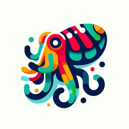 Colorful octopus isolated on a white background. Vector illustration.の写真素材