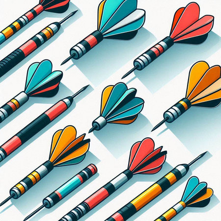 Seamless pattern with colorful dart arrows on white background. Vector illustration.の写真素材