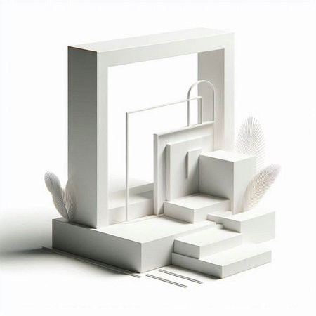 3d render of abstract geometric forms. Minimalistic composition with podiums.の写真素材