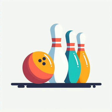 Bowling ball and skittles vector illustration, flat style.の写真素材