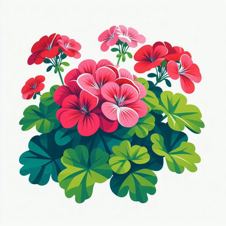 Geranium flowers isolated on white background. Hand drawn vector illustration.の写真素材