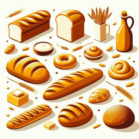 Bread and bakery icons set. Vector illustration in cartoon style.