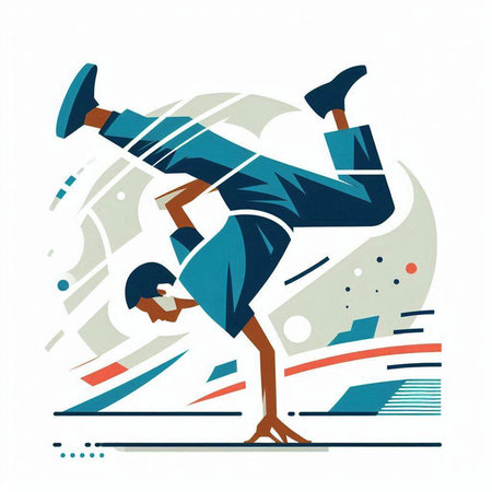 Vector illustration of a young man in sportswear dancing breakdance