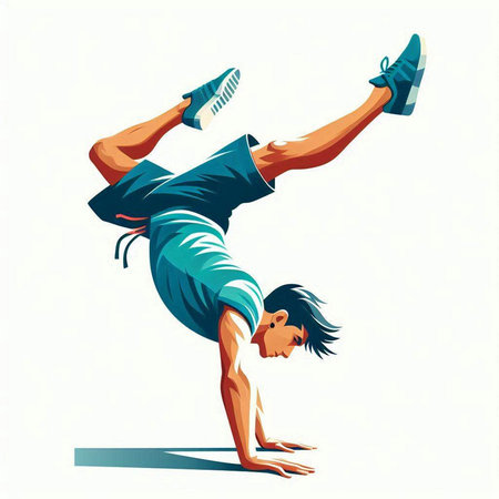 Vector illustration of a man doing a handstand isolated on white background