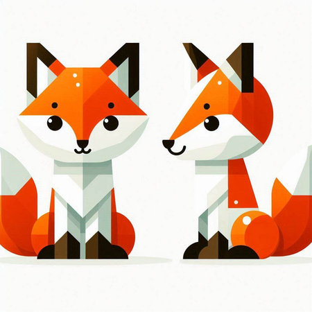 Cute foxes. Vector illustration. Flat design style. Isolated on white background.