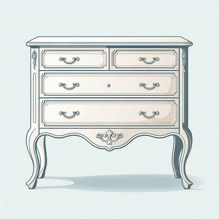 Drawing of a vintage chest of drawers. Vector illustration.