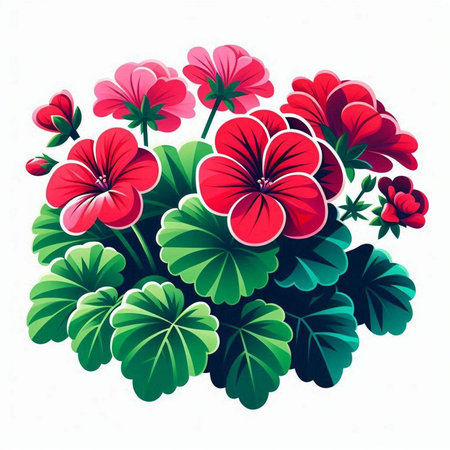 Illustration of geranium flowers on white background, vector illustration.