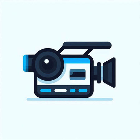 Video camera icon in flat style. Video camera vector illustration on blue background.