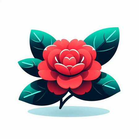 Camellia flower with leaves on a white background. Vector illustration.の写真素材