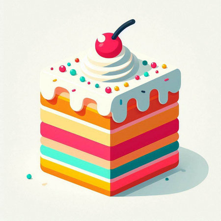 Illustration of a rainbow cake with a cherry on top - vector