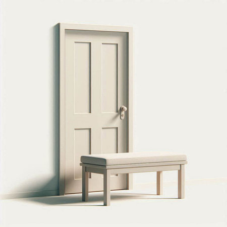White door with chair in the room. 3D render. Conceptual image.の写真素材